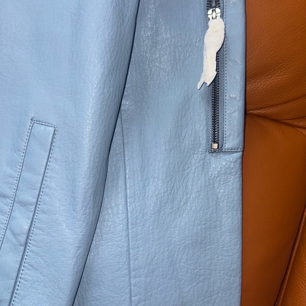NWOT Zara Light Blue Bomber Jacket with Black Trim - Picture 4 of 6